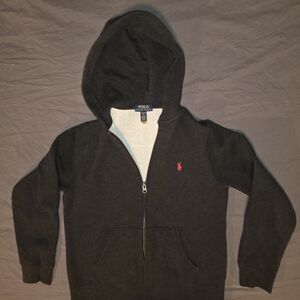 Polo by Ralph Lauren Dark Grey Kids Hooded Zip Sweatshirt with Red Pony